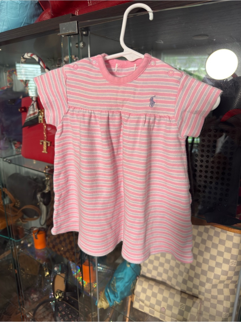 Ralph Lauren Pink and White Striped Baby Dress Top